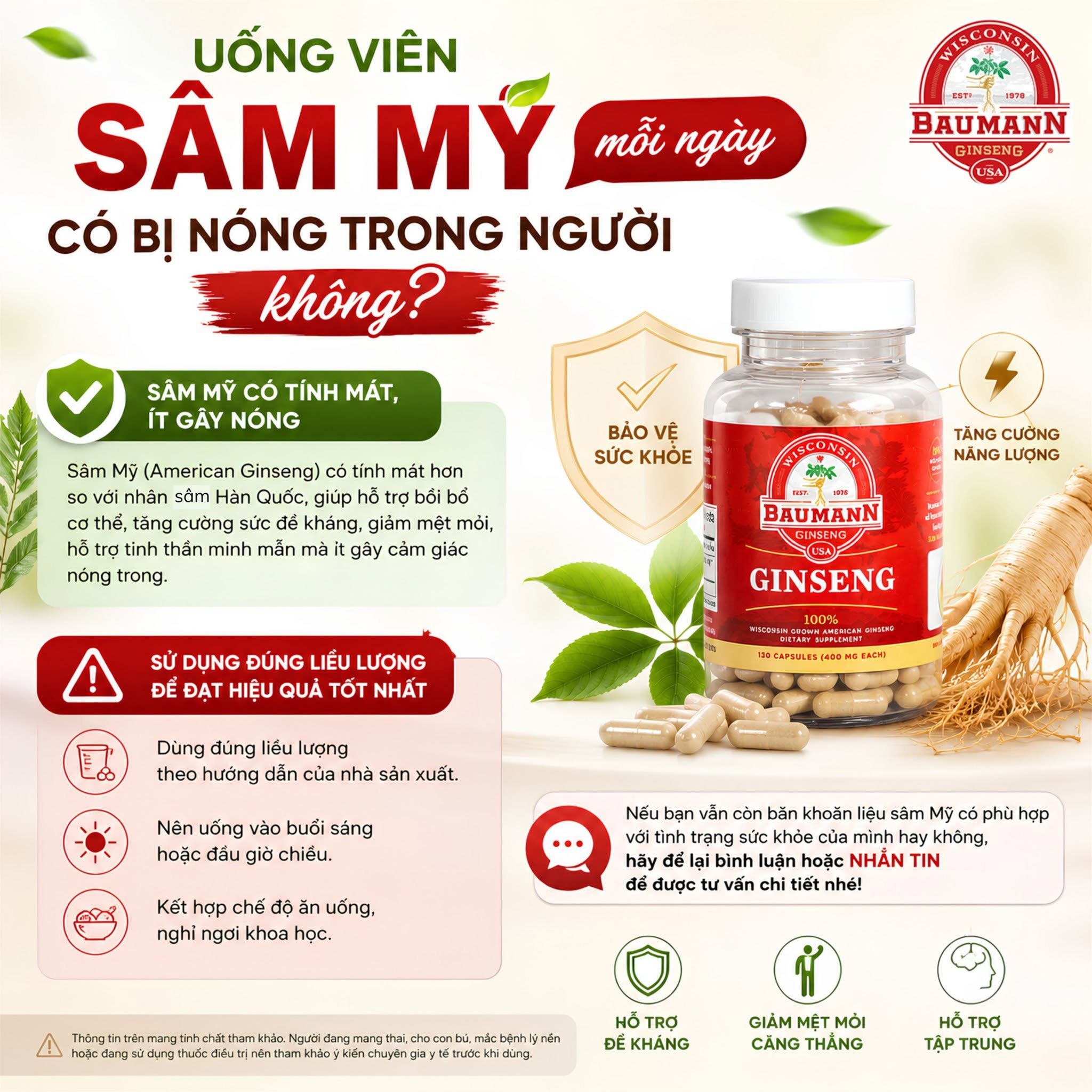 Viên Uống Nhân Sâm Mỹ Baumann Wisconsin