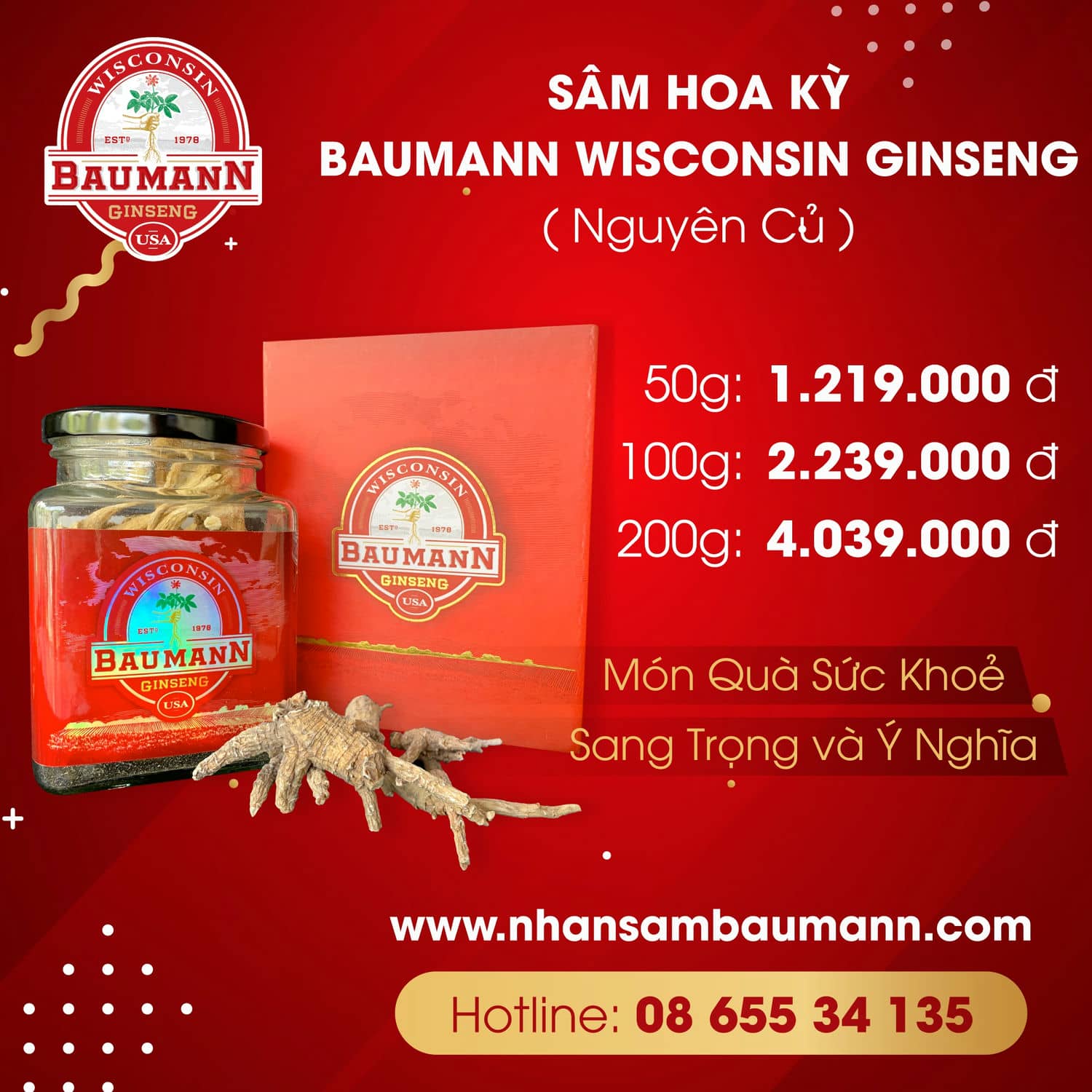 Banner ưu đãi khi mua nhân sâm Baumann dạng nguyên củ