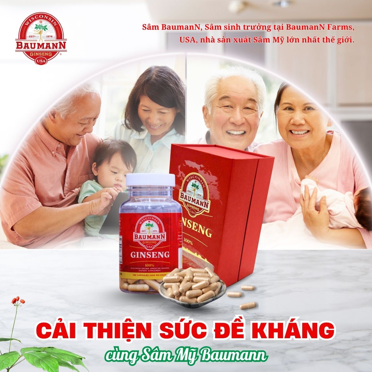 Cải thiện tăng sức đề kháng, bồi bổ cơ thể cùng sâm Mỹ Baumann