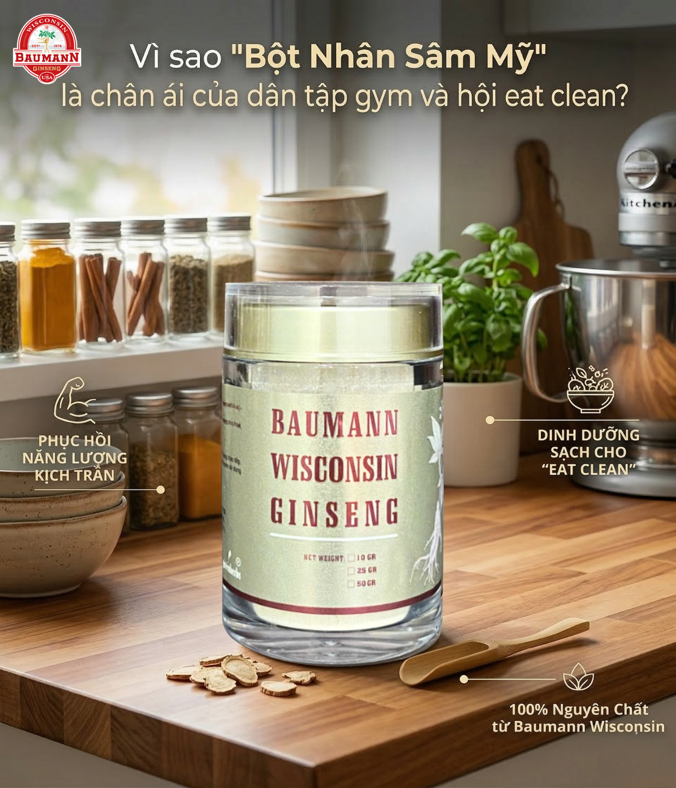 Khỏe đẹp từ bên trong cùng bột nhân sâm Mỹ